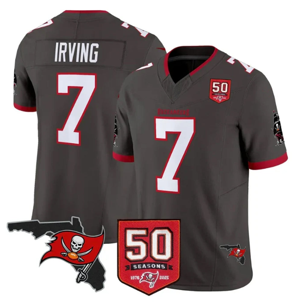 Parkc TB.Buccaneers #7 Bucky Irving Player Pewter 50th Season Vapor Limited Home Game Stitched Jerseys
