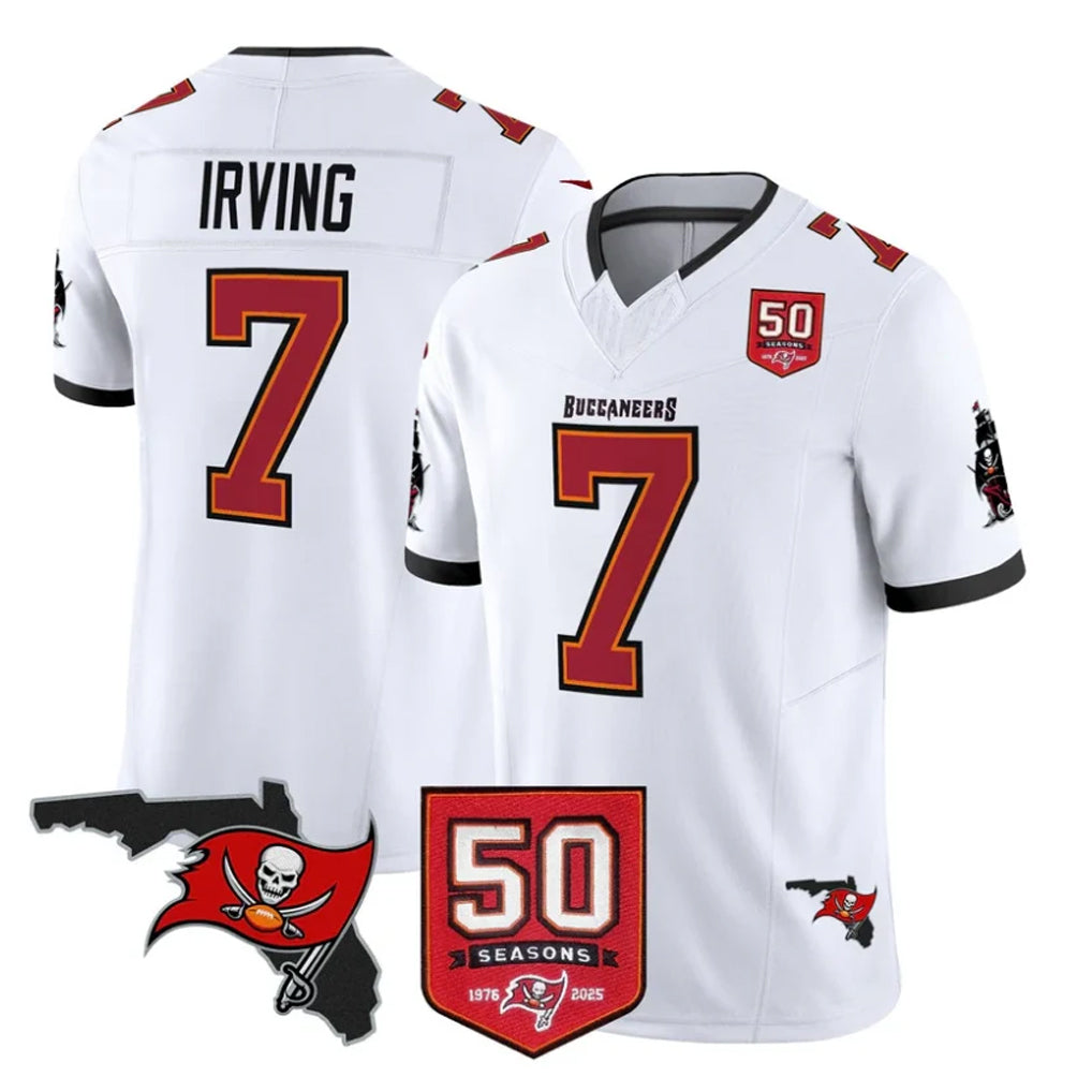 Parkc TB.Buccaneers #7 Bucky Irving Player White 50th Season Vapor Limited Home Game Stitched Jerseys
