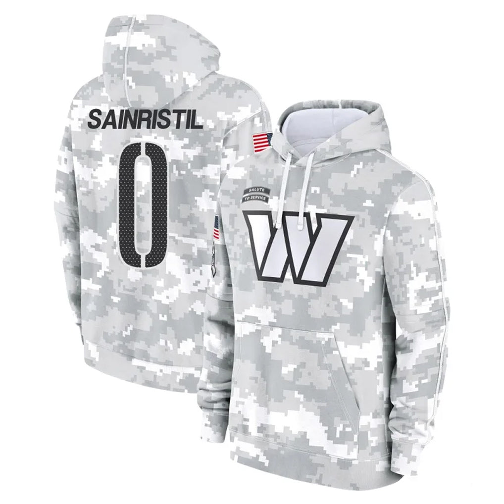 Parkc W.Commanders #0 Mike Sainristil Player Arctic Camo Limited Salute to Service Pullover Hoodies Game Stitched Jerseys