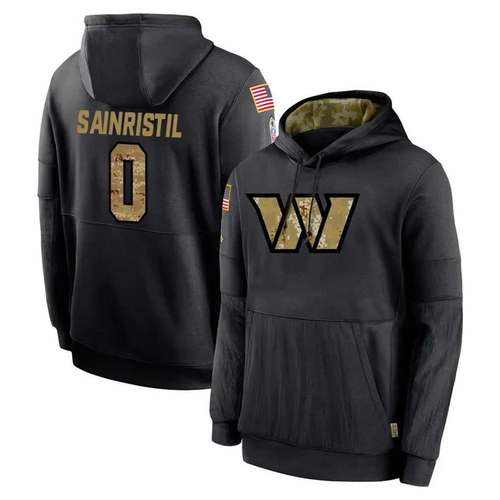Parkc W.Commanders #0 Mike Sainristil Player Black Salute to Service Performance Pullover Hoodies Home Game Stitched Jerseys