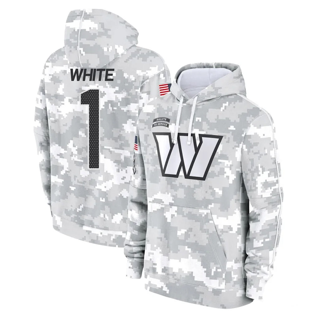 Parkc W.Commanders #1 Rachaad White Player Arctic Camo Limited Salute to Service Pullover Hoodies Game Stitched Jerseys