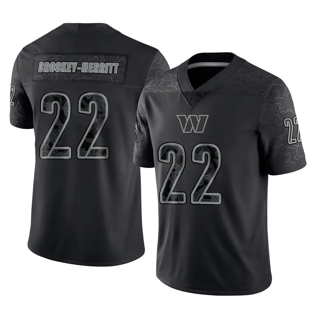 Parkc W.Commanders #22 Jacory Croskey-Merritt Player Black Limited Reflective Home Game Stitched Jerseys