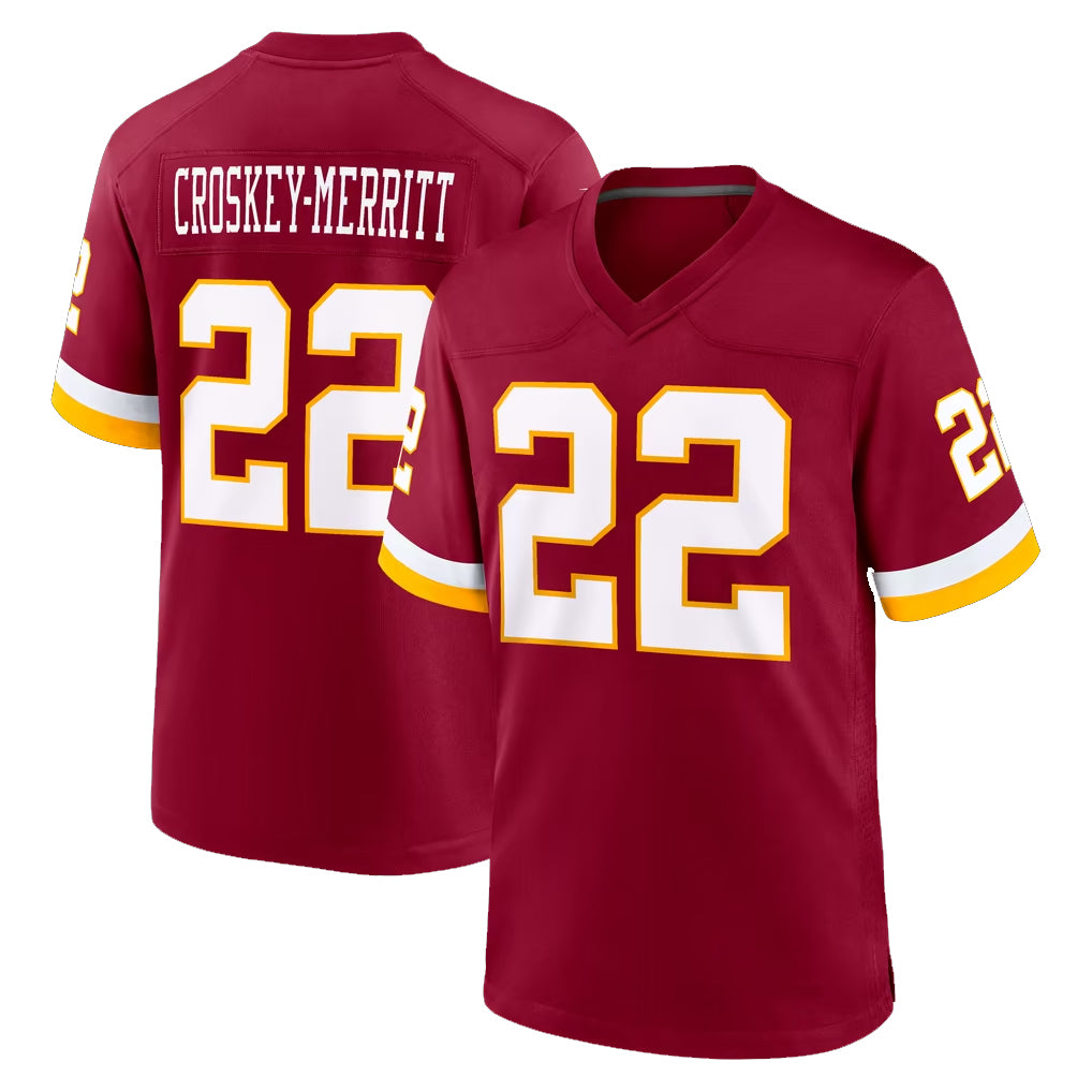 Parkc W.Commanders #22 Jacory Croskey-Merritt Player Burgundy Game Home Stitched Jerseys