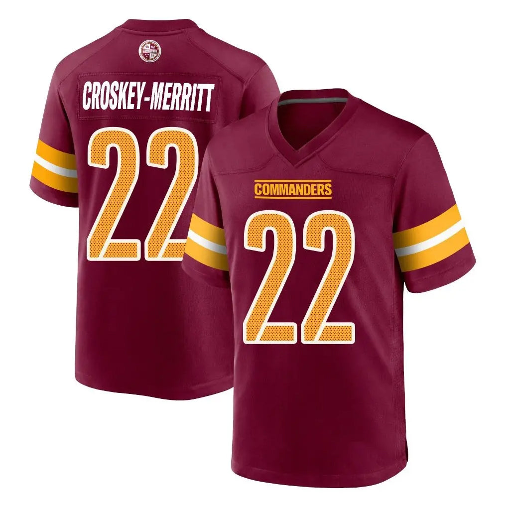 Parkc W.Commanders #22 Jacory Croskey-Merritt Player Burgundy Home Game Stitched Jerseys