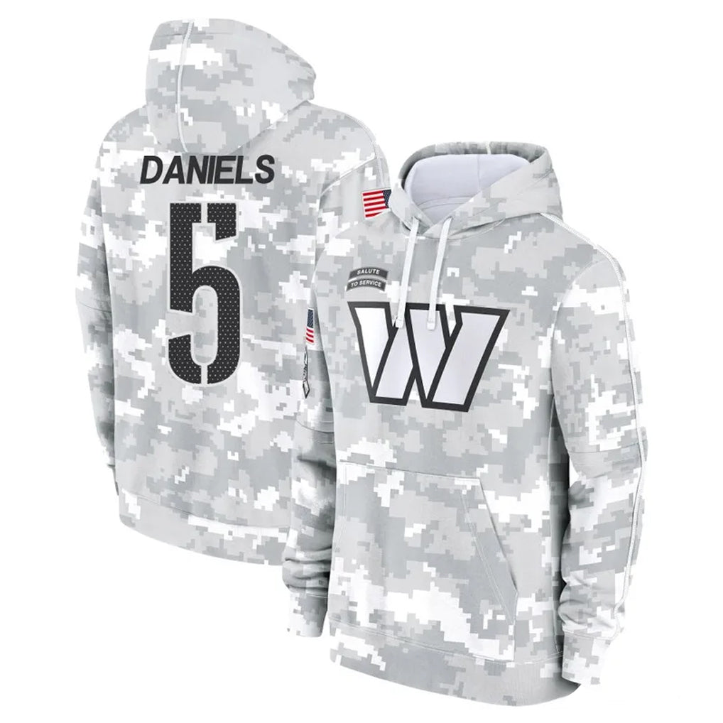 Parkc W.Commanders #5 Jayden Daniels Player Arctic Camo Limited Salute to Service Pullover Hoodies Game Stitched Jerseys